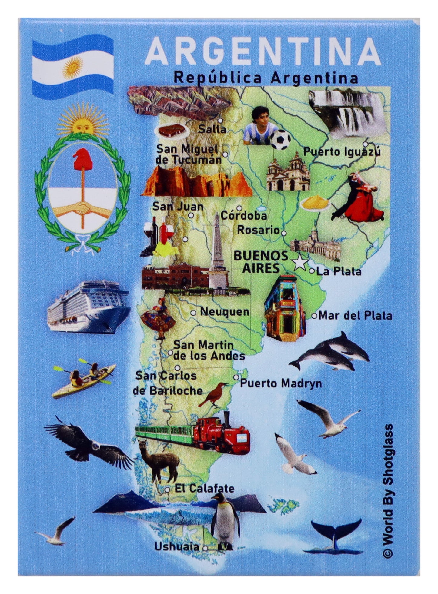 Argentina Graphic Map and Attractions Souvenir Fridge Magnet 2.5 X 3.5