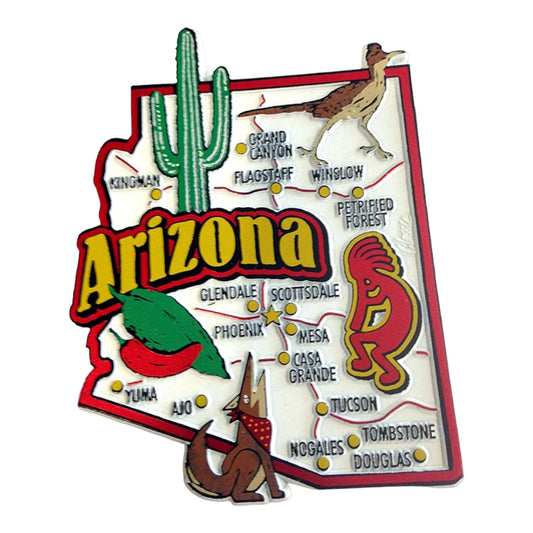 Arizona State Map and Landmarks Collage Fridge Collectible Souvenir Magnet