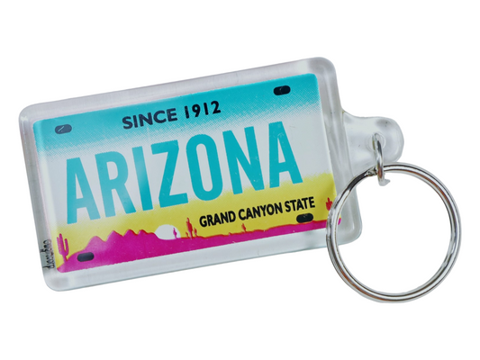 Arizona State License Plate Acrylic Rectangular Souvenir Keychain 2.5 inches X 1.5 inches
