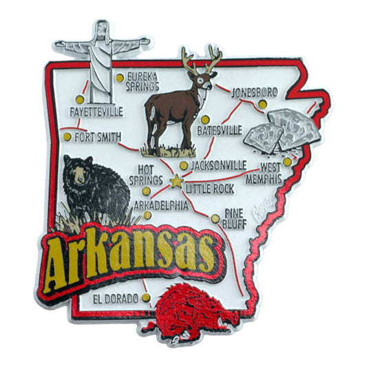 Arkansas State Map and Landmarks Collage Magnet