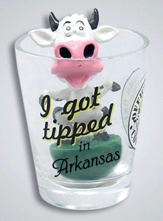 Arkansas Tipping Cow Bobble Head Shot Glass