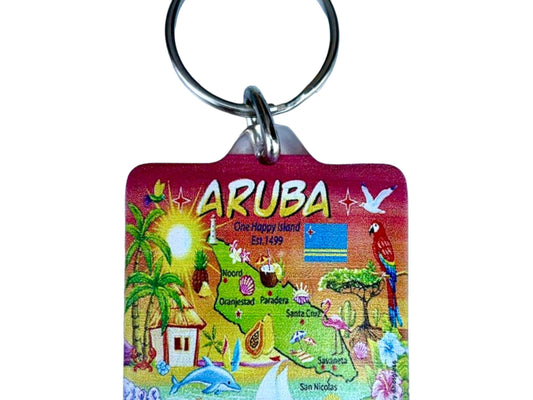 Aruba Map Acrylic Square Souvenir Keychain 1.5" X 1.5"