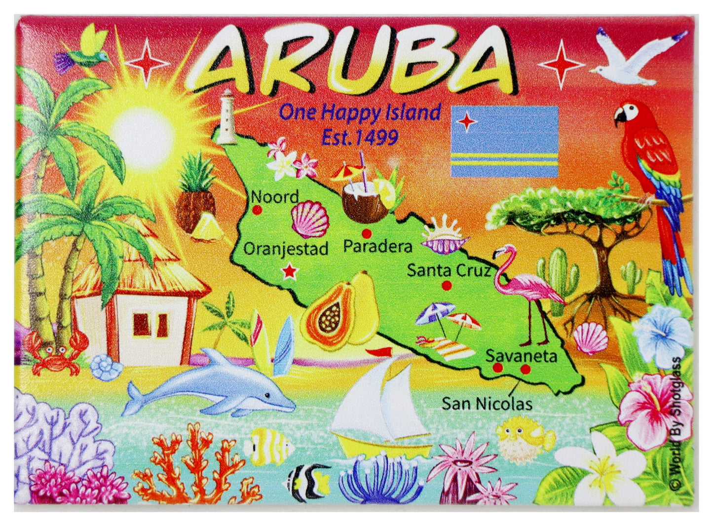 Aruba Map Caribbean Fridge Collector's Souvenir Magnet New Design 2.5" X 3.5"