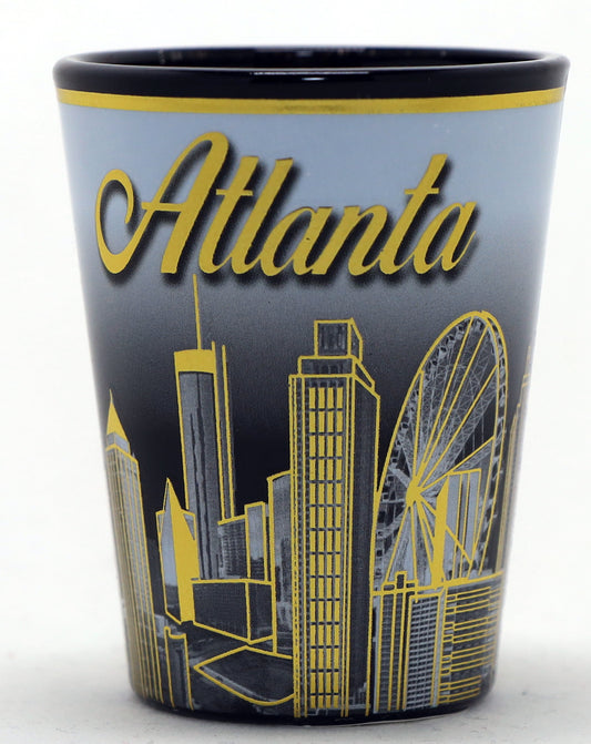 Atlanta Georgia B&W With Gold Skyline Ceramic Shot Glass