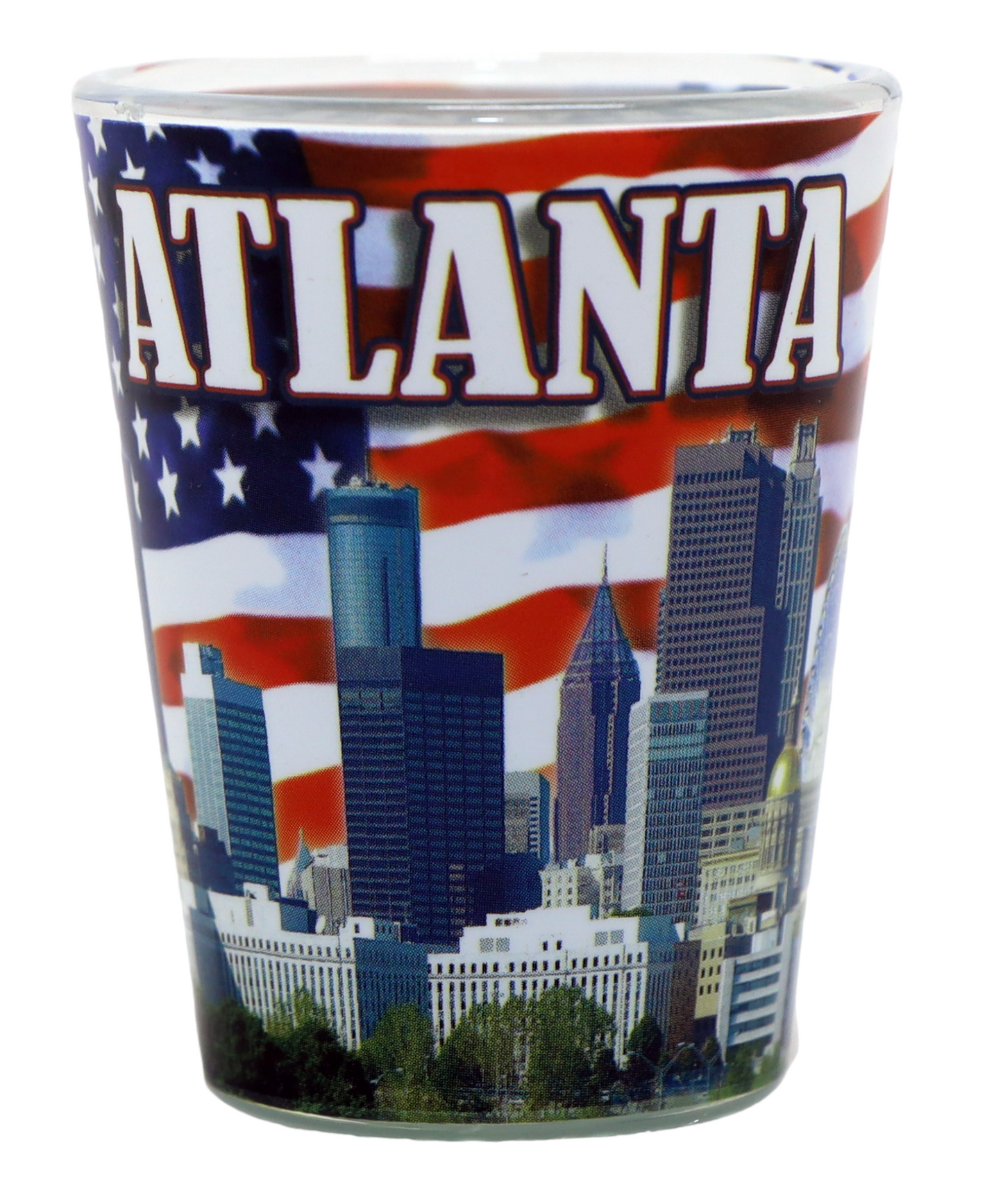 Atlanta Georgia USA Flag and Skyline Collage Shot Glass