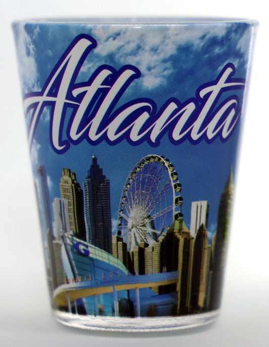 Atlanta Georgia Blue Skyline White Letters Shot Glass