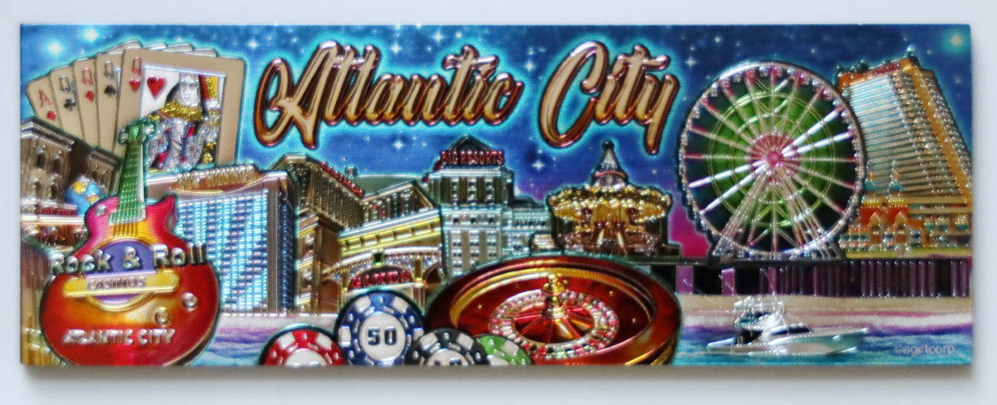 Atlantic City New Jersey Skyline Foil Magnet 5" x 1.75" x 0.125"