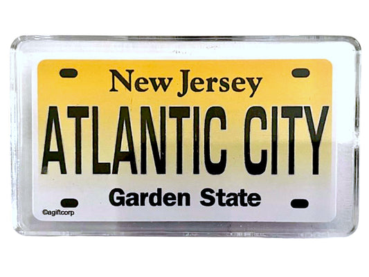 Atlantic City New Jersey License Plate Small Fridge Acrylic Collector's Souvenir Magnet 2 inches X 1.25 inches