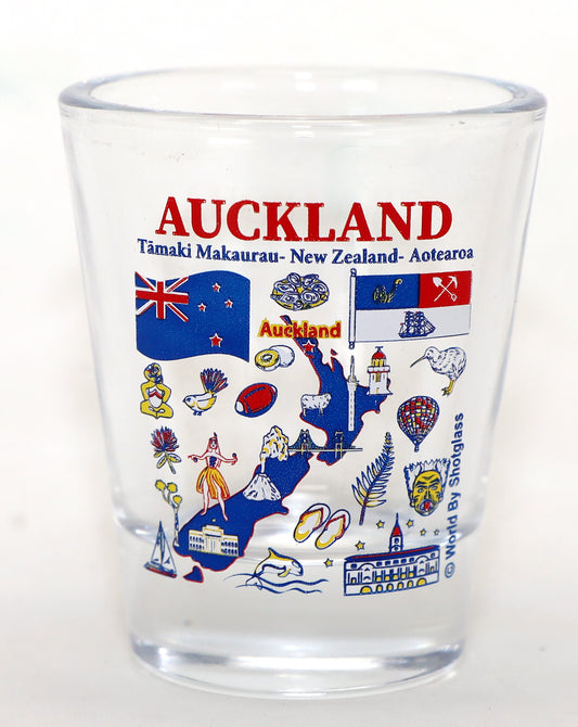 Auckland New Zealand Landmarks and Icons Collage Shot Glass