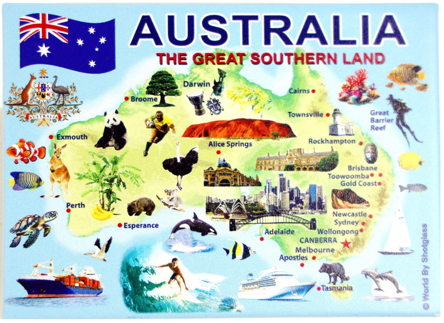 Australia Graphic Map and Attractions Souvenir Fridge Magnet 2.5 X 3.5