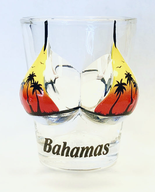 Bahamas Palm Sunset Bikini Bust 3D Shot Glass