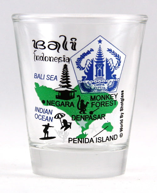 Bali Indonesia Landmarks Collage Shot Glass