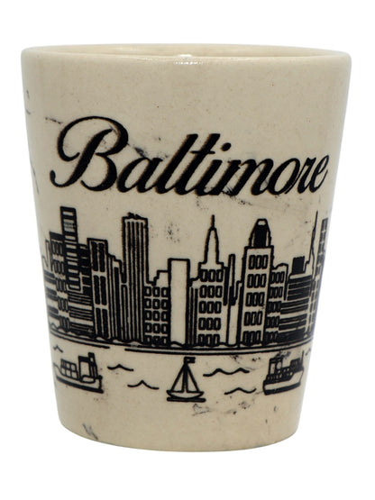 Baltimore Maryland Ceramic Marble Black Skyline Shot Glass