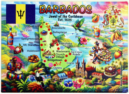 Barbados Graphic Map and Attractions Souvenir Fridge Magnet 2.5" X 3.5"