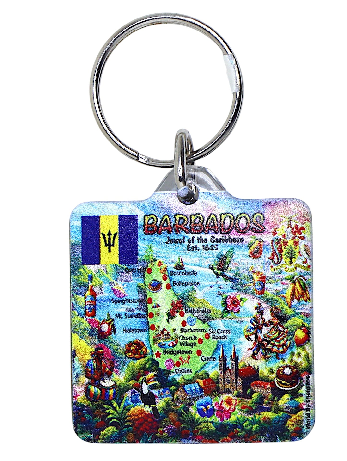 Barbados Map Acrylic Square Souvenir Keychain 1.5 inches X 1.5 inches