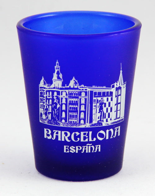 Barcelona Spain Cobalt Blue Frosted Shot Glass