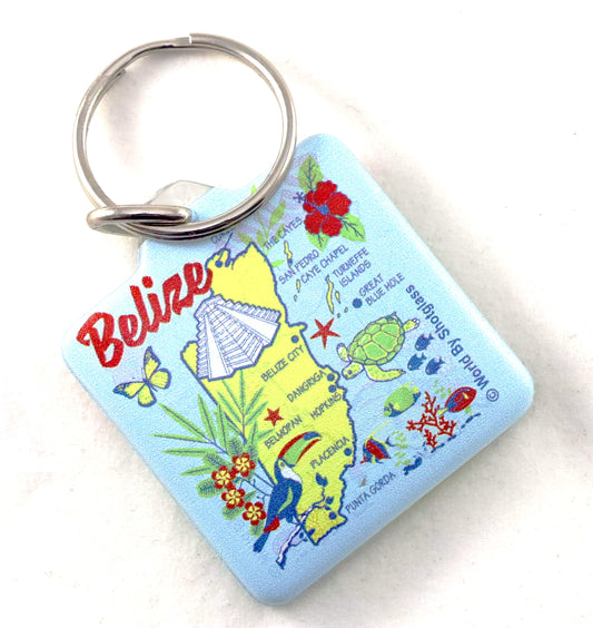 Belize Map Acrylic Square Souvenir Keychain 1.5 inches X 1.5 inches