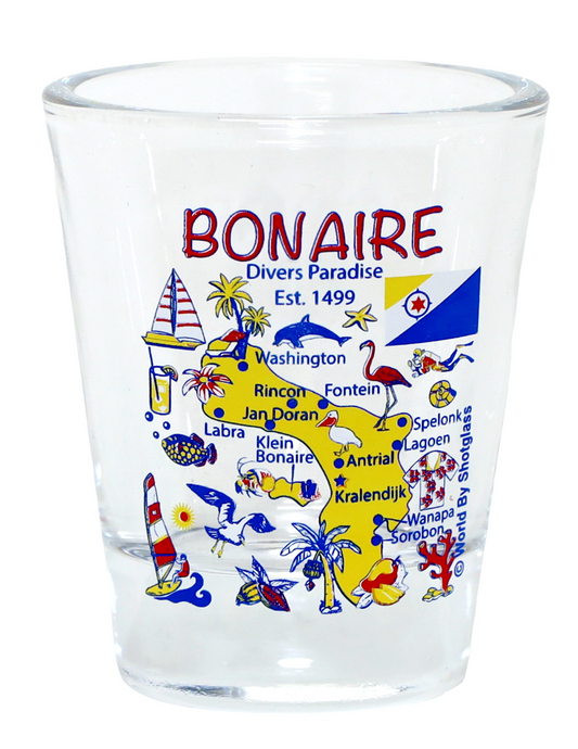 Bonaire Landmarks and Icons Collage Shot Glass New Edition