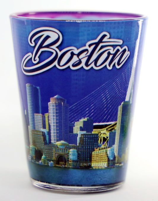 Boston Massachusetts Blue Skyline Outside Pink Skyline Inside Shot Glass