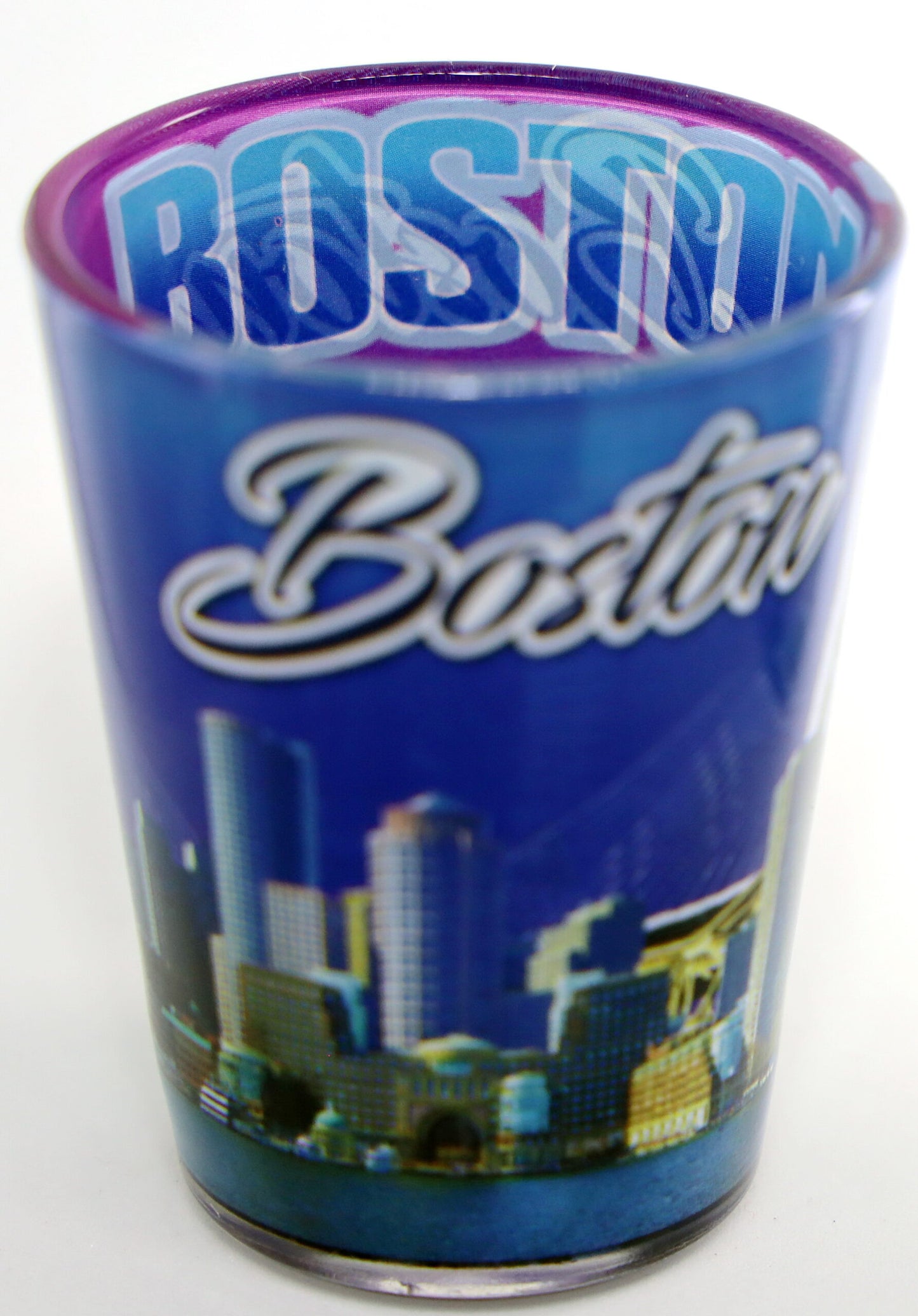 Boston Massachusetts Blue Skyline Outside Pink Skyline Inside Shot Glass