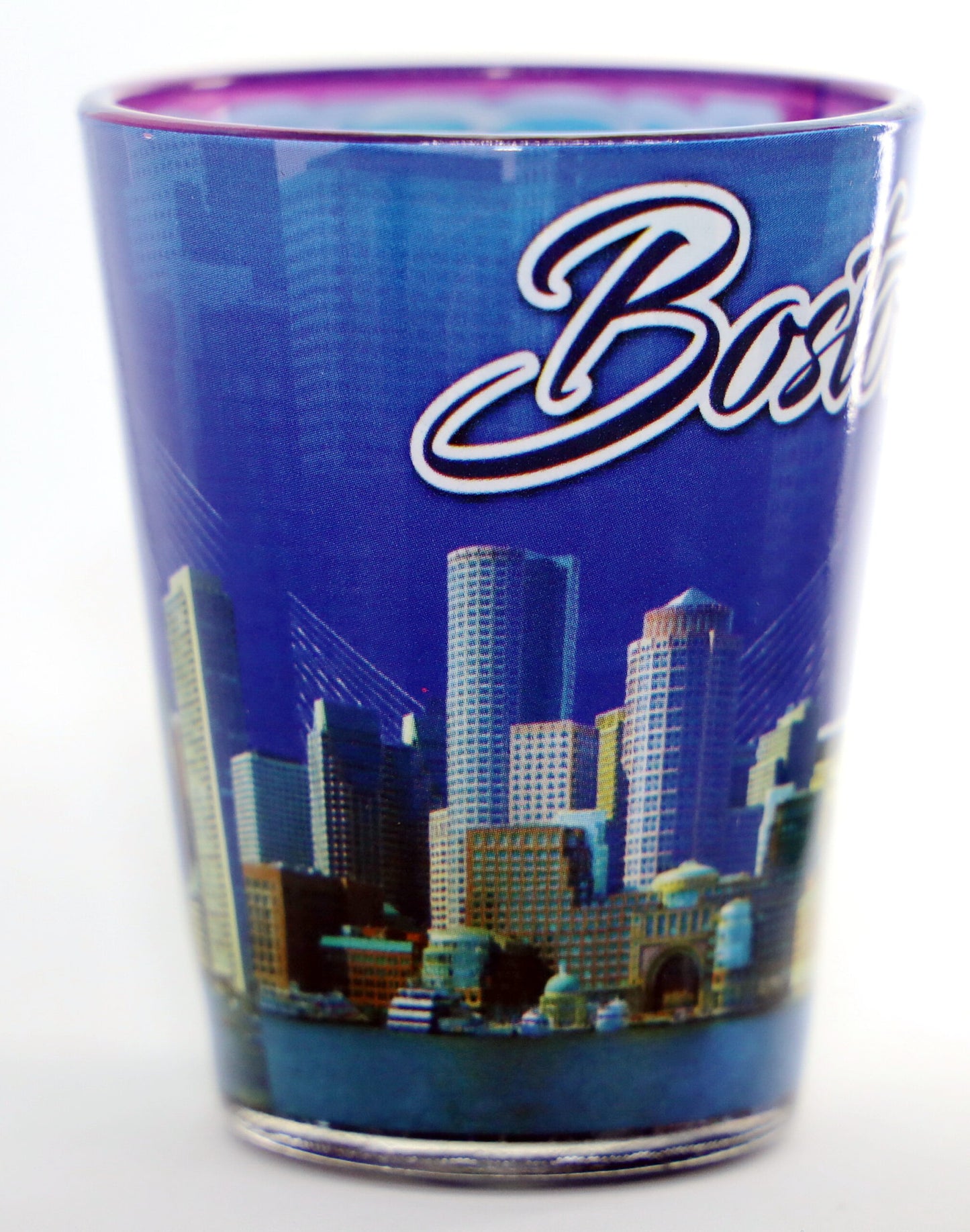 Boston Massachusetts Blue Skyline Outside Pink Skyline Inside Shot Glass