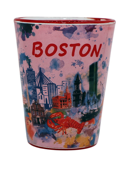 Boston Massachusetts Clear Water Color Red Inside Shot Glass