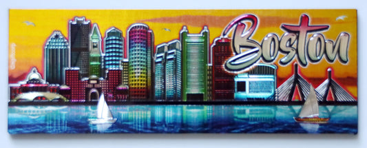 Boston Massachusetts Color Skyline Foil Magnet 5" X 1.75" x 0.125"