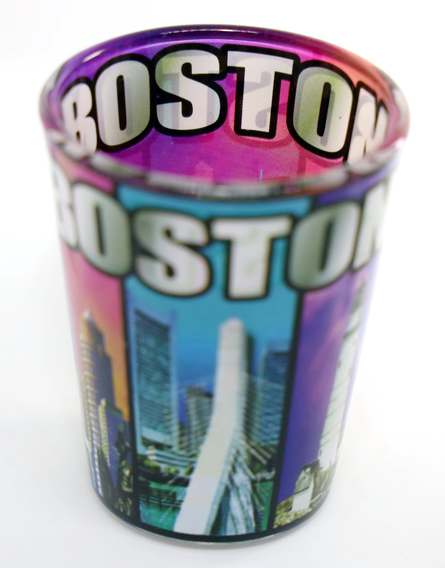 Boston Massachusetts Color Windows Outside Color Skyline Inside Shot Glass
