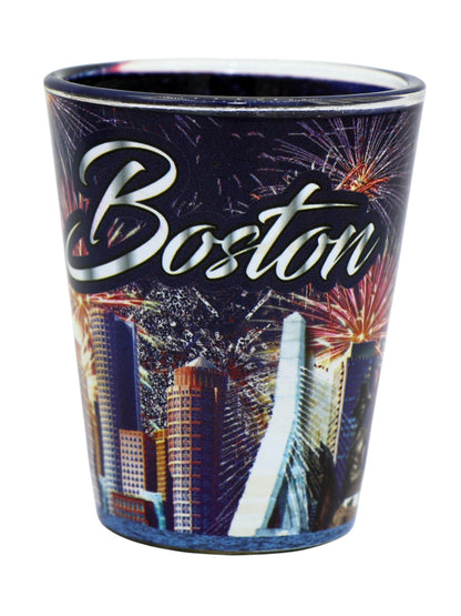 Boston Massachusetts Fireworks Ouside Blue Sky Inside Shot Glass