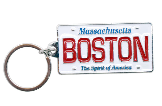 Boston Massachusetts License Plate Metal Rectangular Souvenir Keychain 2.25" X 1.25"