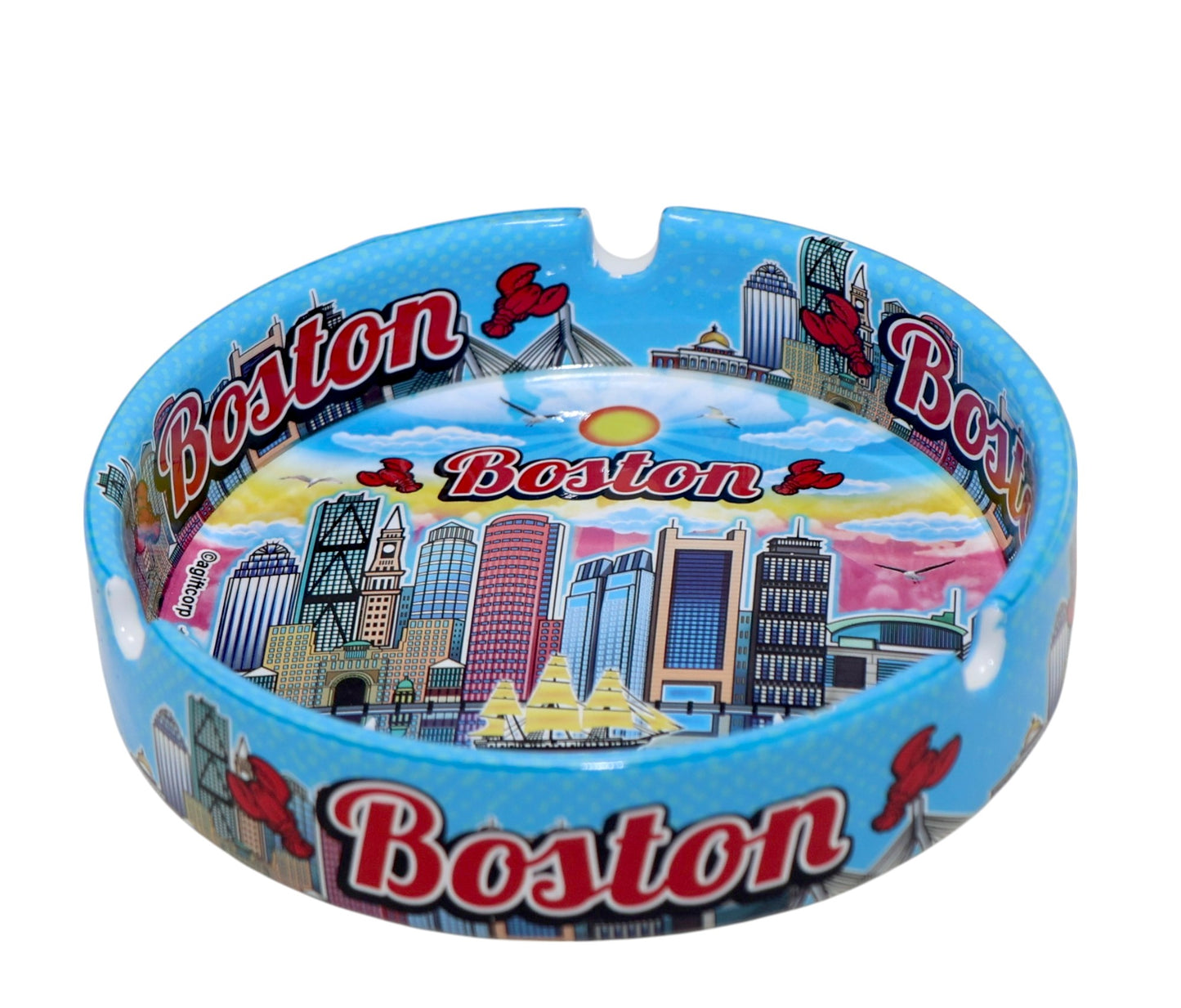 Boston Massachusetts Scene Full Wrap Porcelain Ashtray 5"