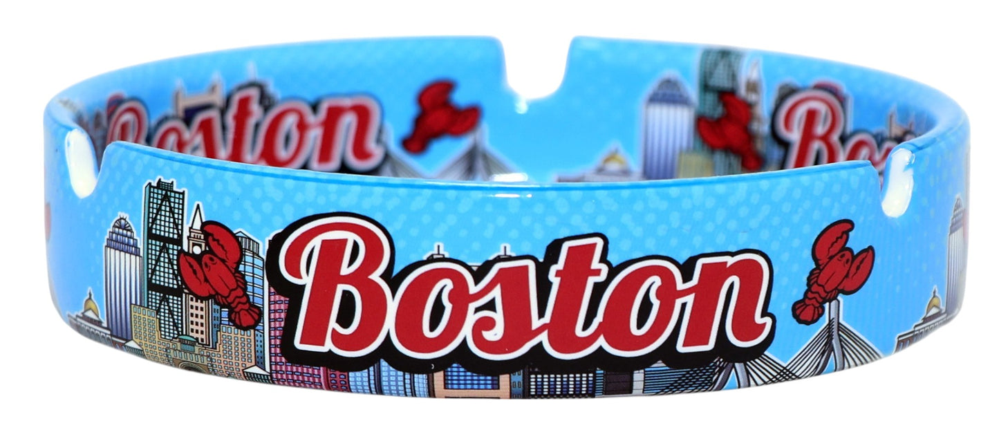 Boston Massachusetts Scene Full Wrap Porcelain Ashtray 5"
