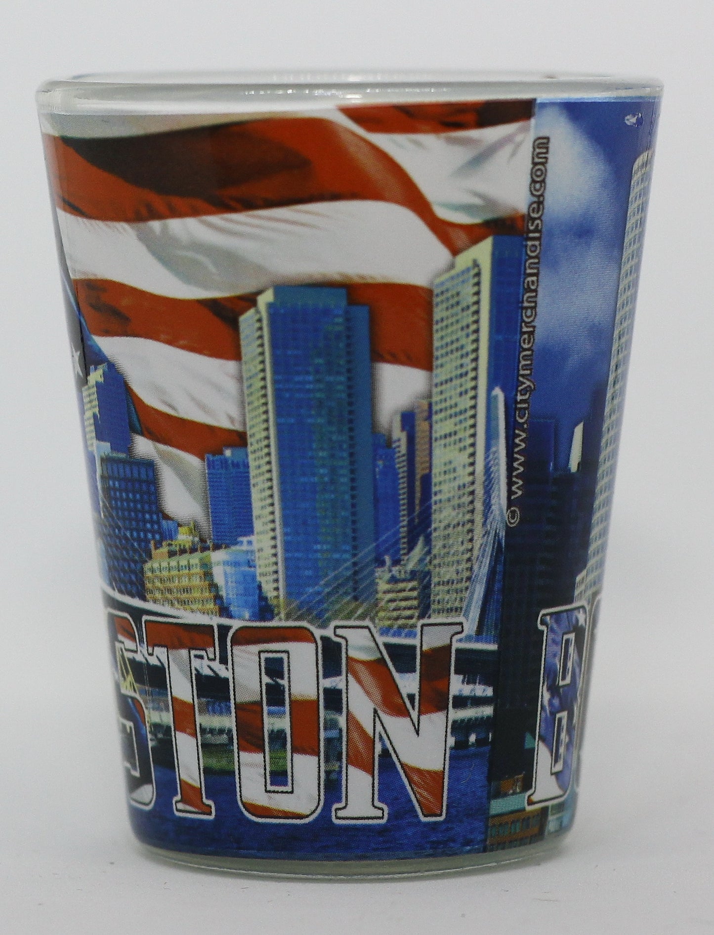 Boston Massachusetts USA Flag and Skyline Collage Shot Glass ctm