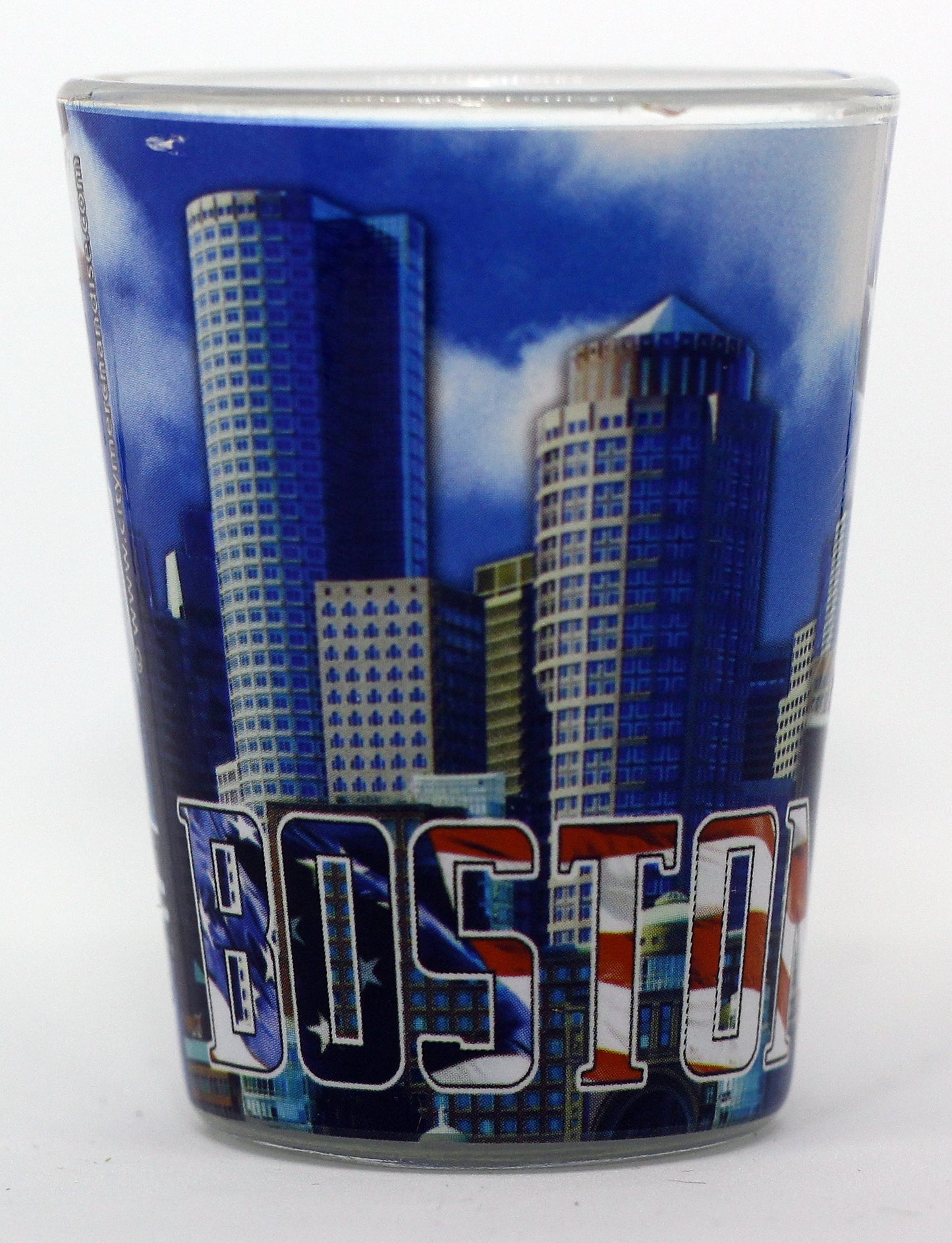 Boston Massachusetts USA Flag and Skyline Collage Shot Glass ctm