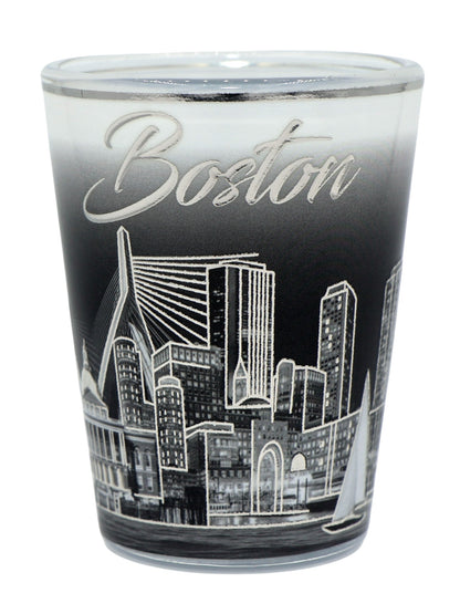 Boston Massachusetts White and Silver Skyline Shot Glass