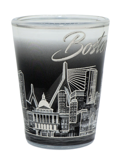 Boston Massachusetts White and Silver Skyline Shot Glass