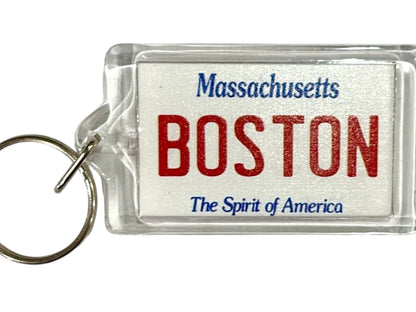 Boston Massachusetts License Plate Acrylic Rectangular Souvenir Keychain 2.5" X 1.5"
