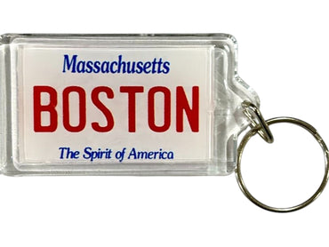 Boston Massachusetts License Plate Acrylic Rectangular Souvenir Keychain 2.5" X 1.5"