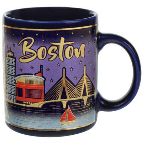 Boston Massachusetts Skyline Metallic Blue Ceramic Mug (3.5" Hx3.25 D) 12 oz