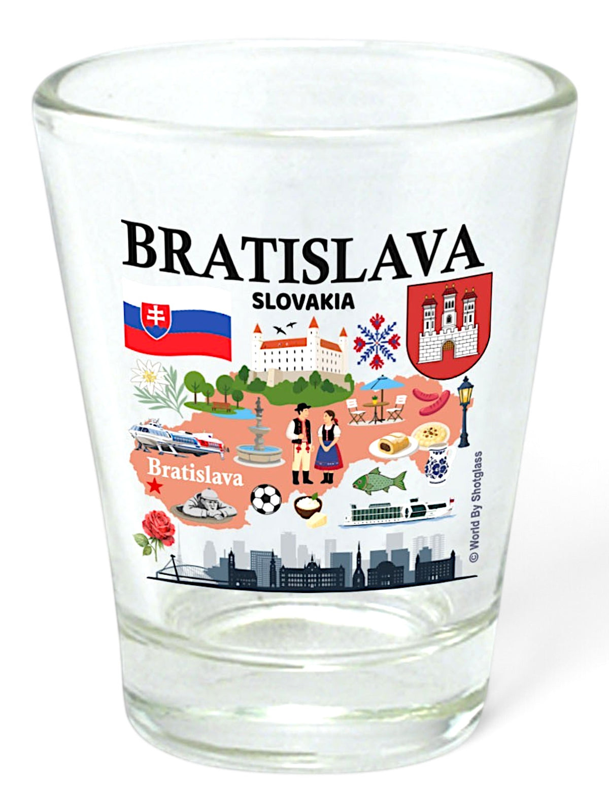 Bratislava Slovakia Landmarks and Icons Collage Shot Glass