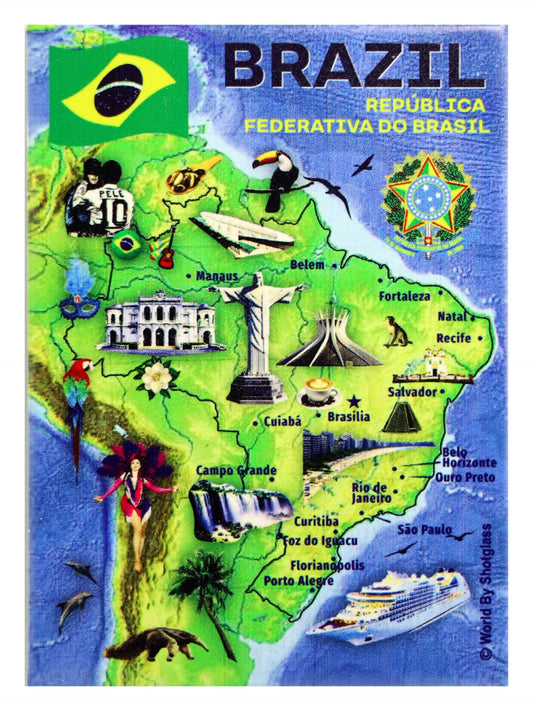 Brazil Graphic Map and Attractions Souvenir Fridge Magnet 2.5 X 3.5