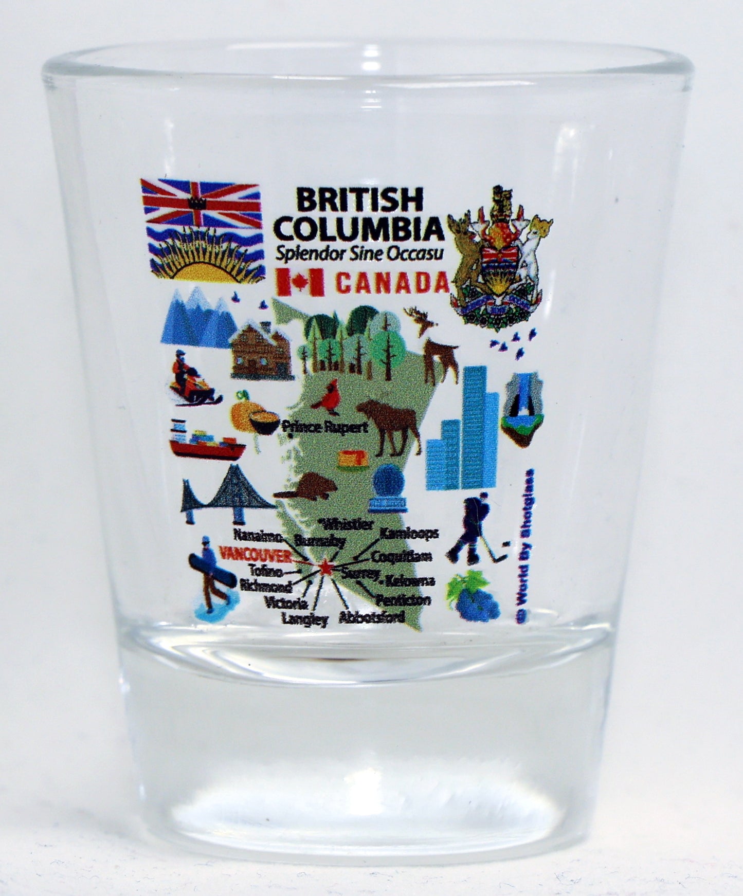 British Columbia Canada Map and Attractions Collage Shot Glass