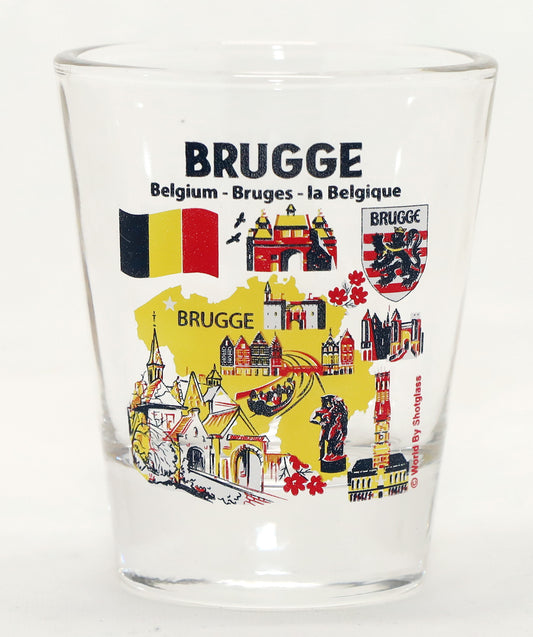 Bruges (Brugge) Belgium Landmarks and Icons Collage Shot Glass