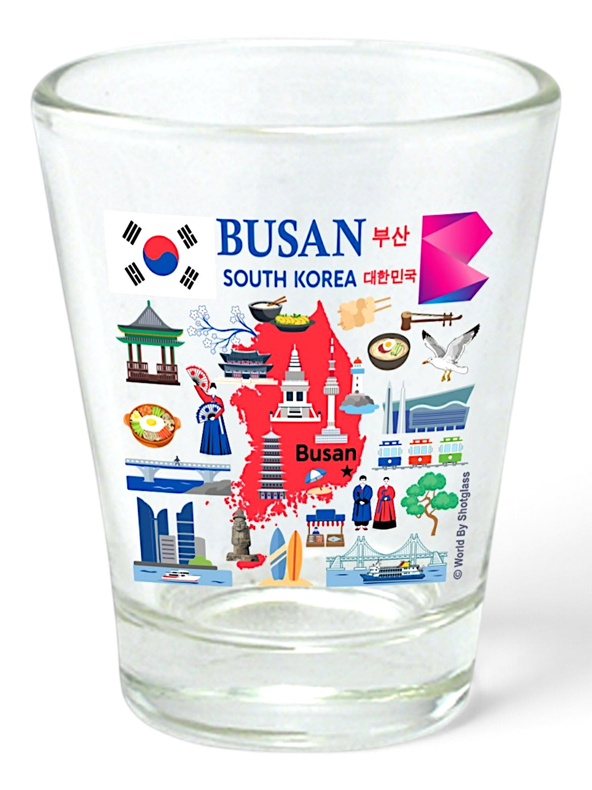 Busan South Korea Landmarks and Icons Collage Shot Glass