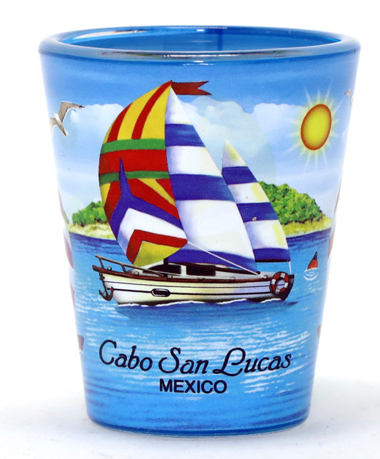 Cabo San Lucas Mexico Sailboats In and Out Shot Glass