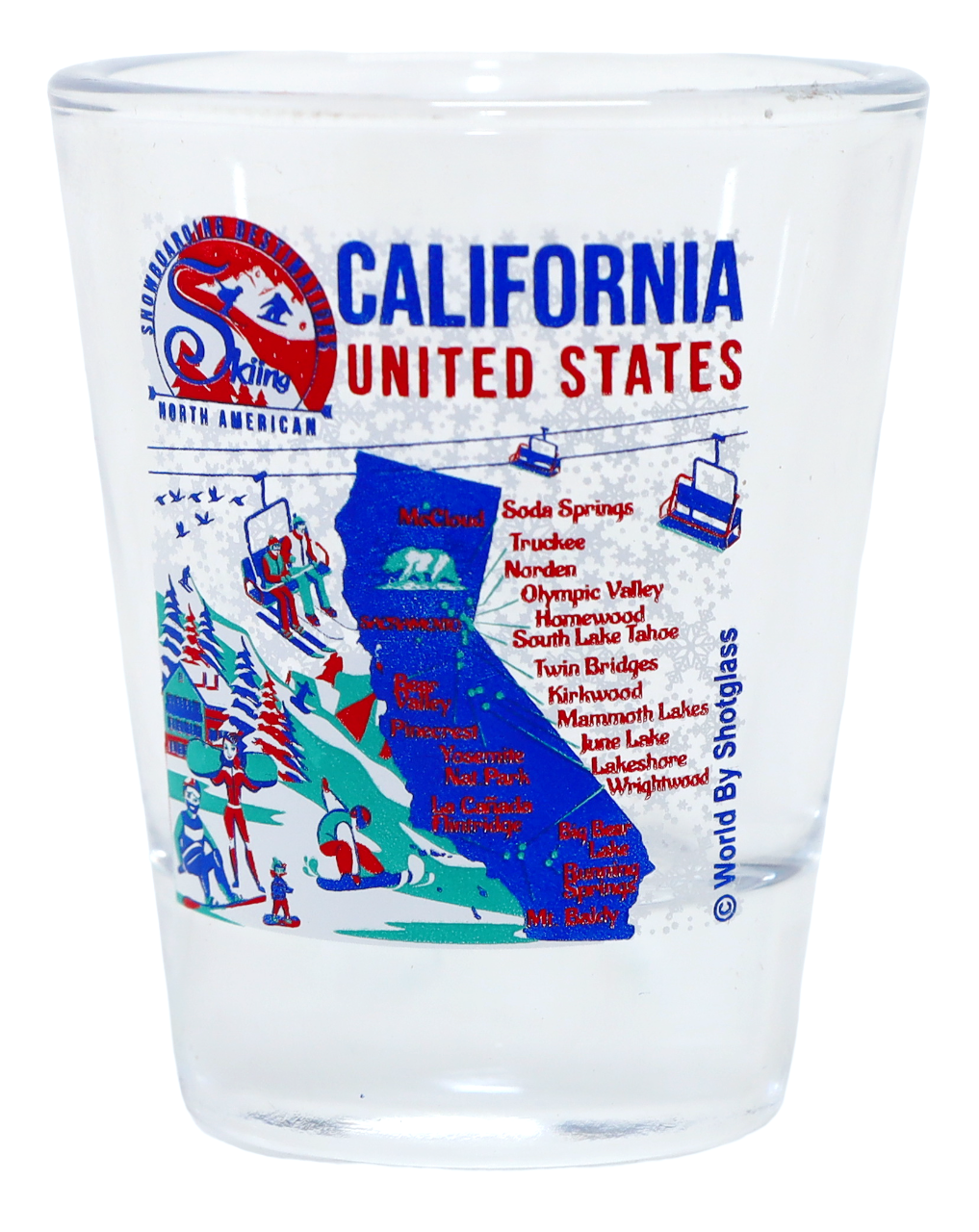 California North American Skiing and Snowboarding Destinations Shot Glass