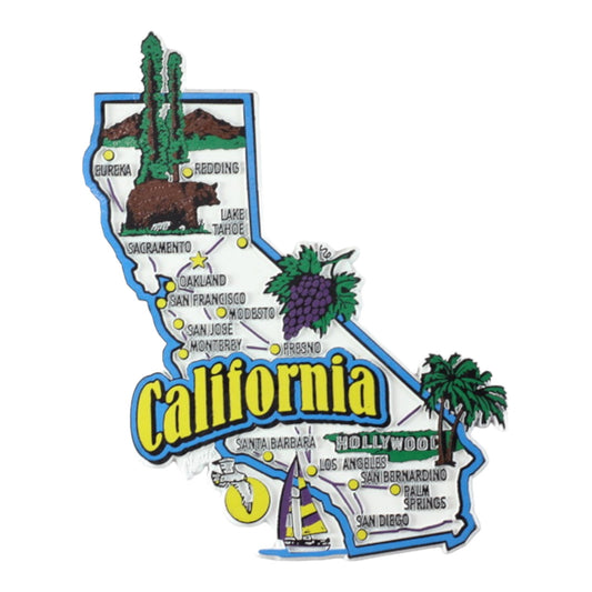 California State Map and Landmarks Collage Fridge Collectible Souvenir Magnet