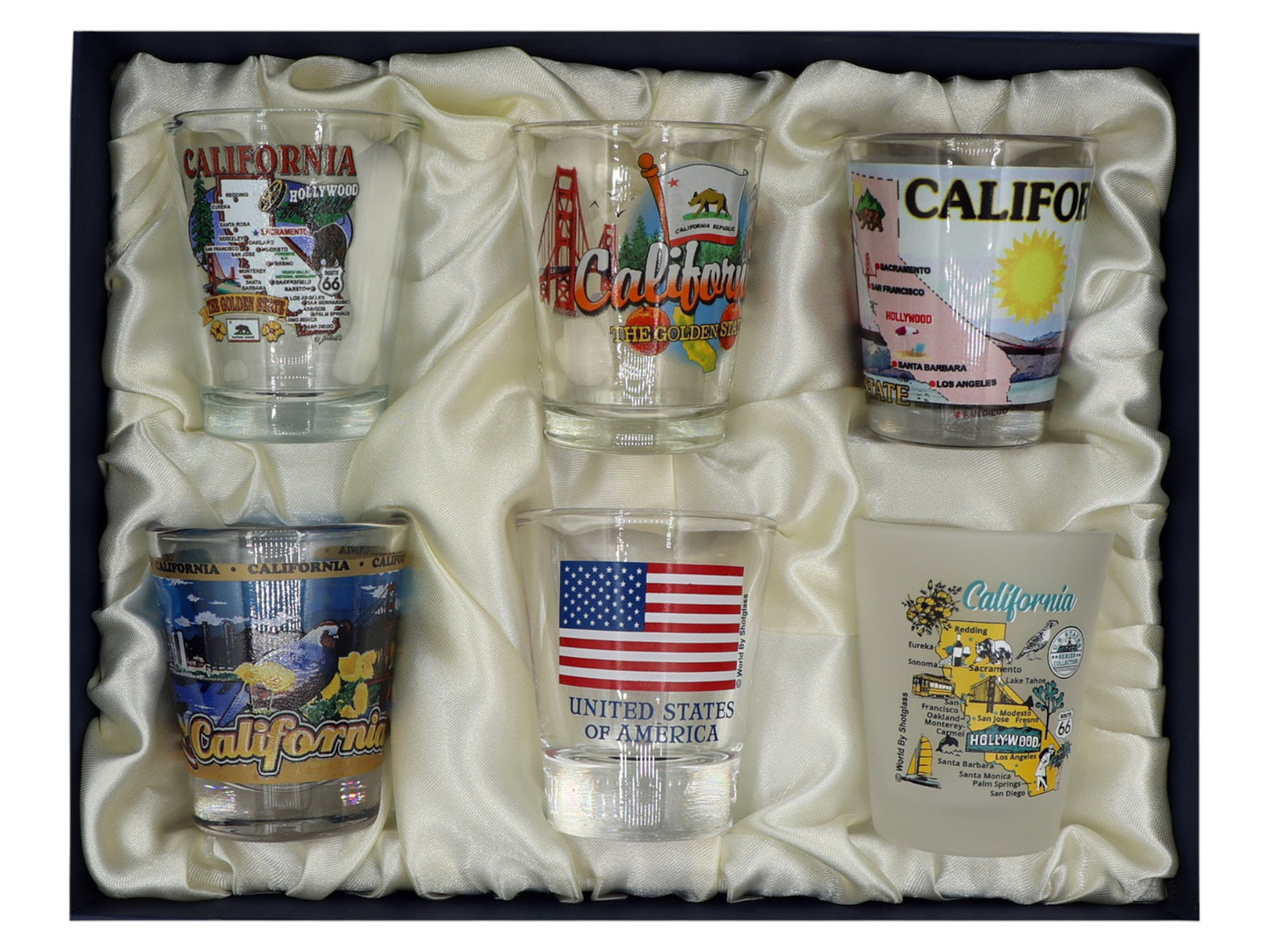 California United States USA Souvenir Boxed Shot Glass Set (Set of 6)
