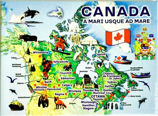 Canada Graphic Map and Attractions Souvenir Fridge Magnet 2.5" X 3.5"