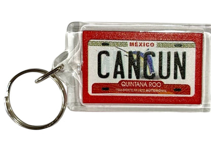 Cancun Mexico License Plate Acrylic Rectangular Souvenir Keychain 2.5" X 1.5"